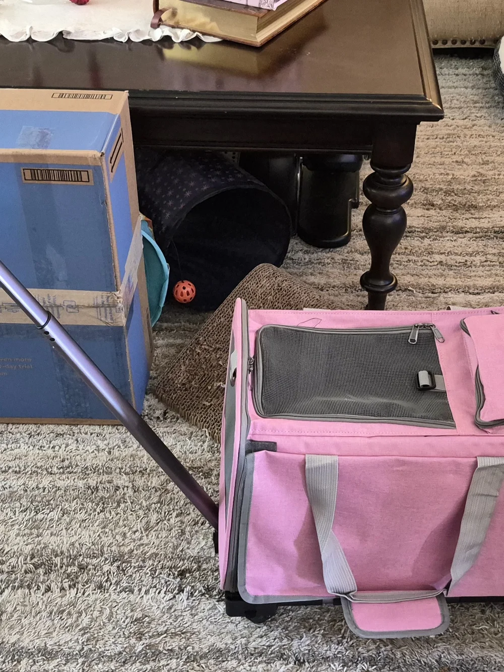 Pink Rolling Small Pet Carrier with Mesh Ventilation and Telescoping Handle
